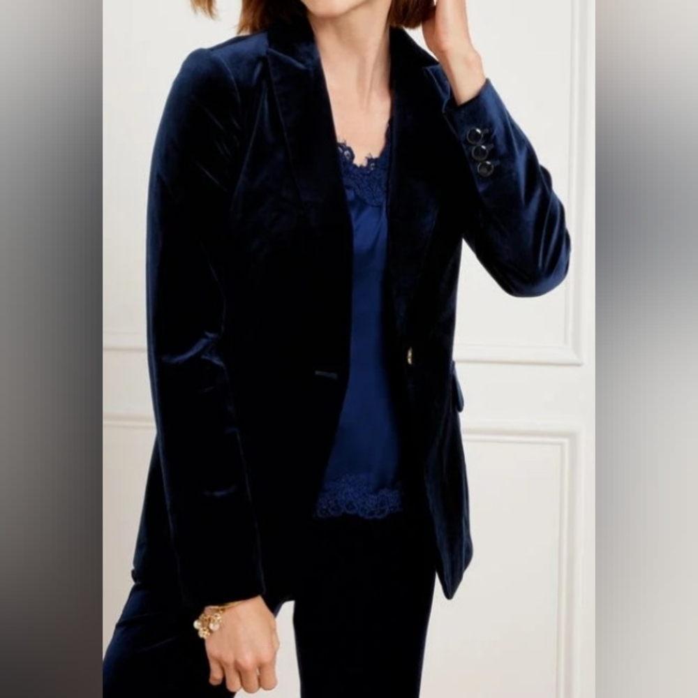 Talbots Indigo Blue Single Button Velvet Blazer Size 18W